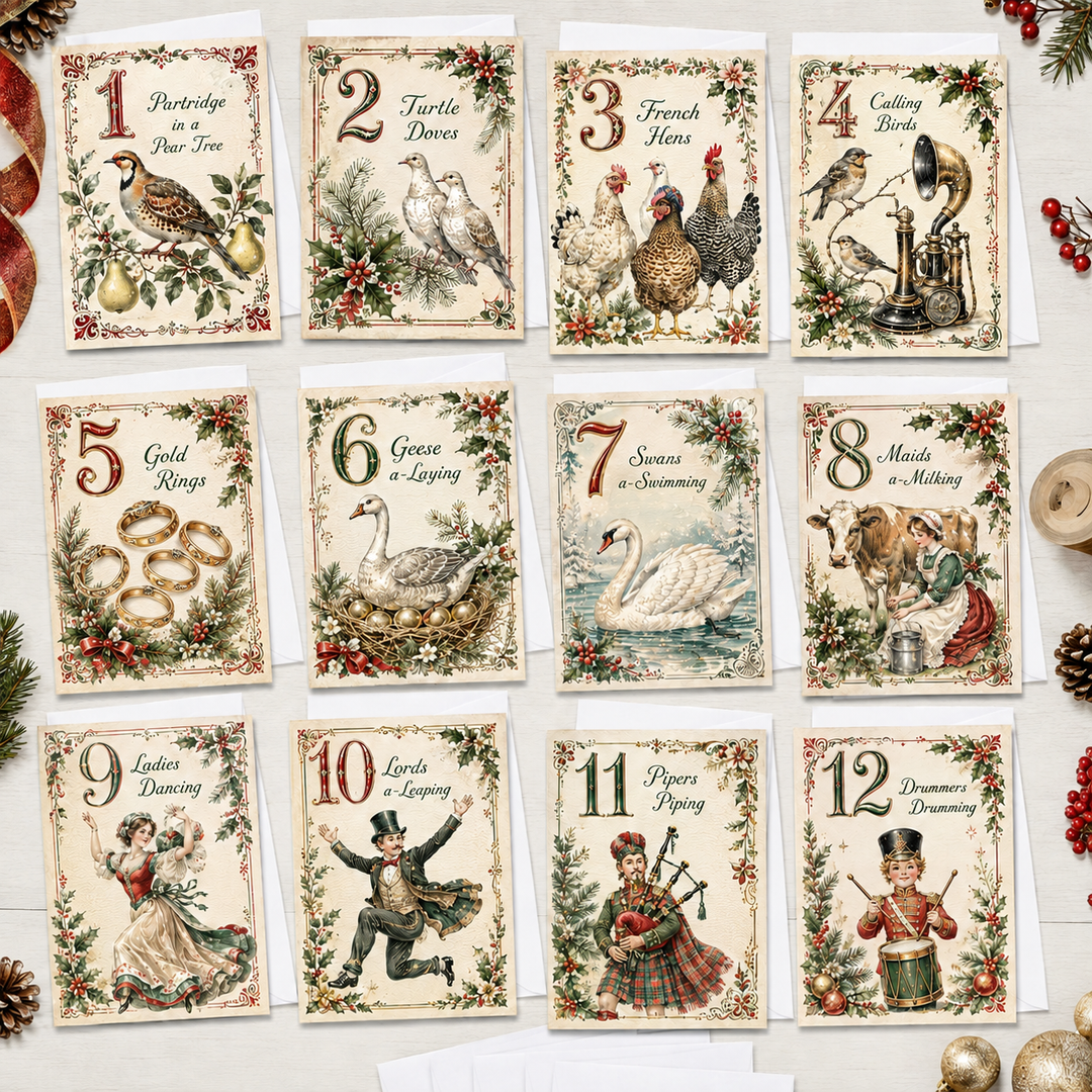 12 Days of Holiday Cheer Christmas Cards Assortment, Set of 12 - Holiday Greeting Cards GC0TL026