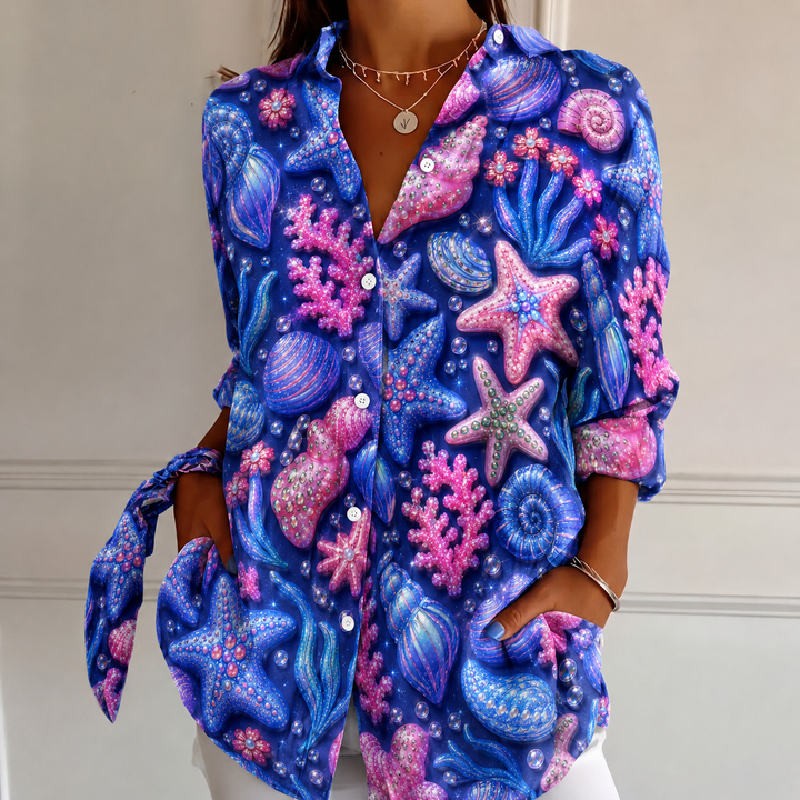 Ocean Blossom Women's Plus Size Casual Shirt Long Sleeve NCU0PT171