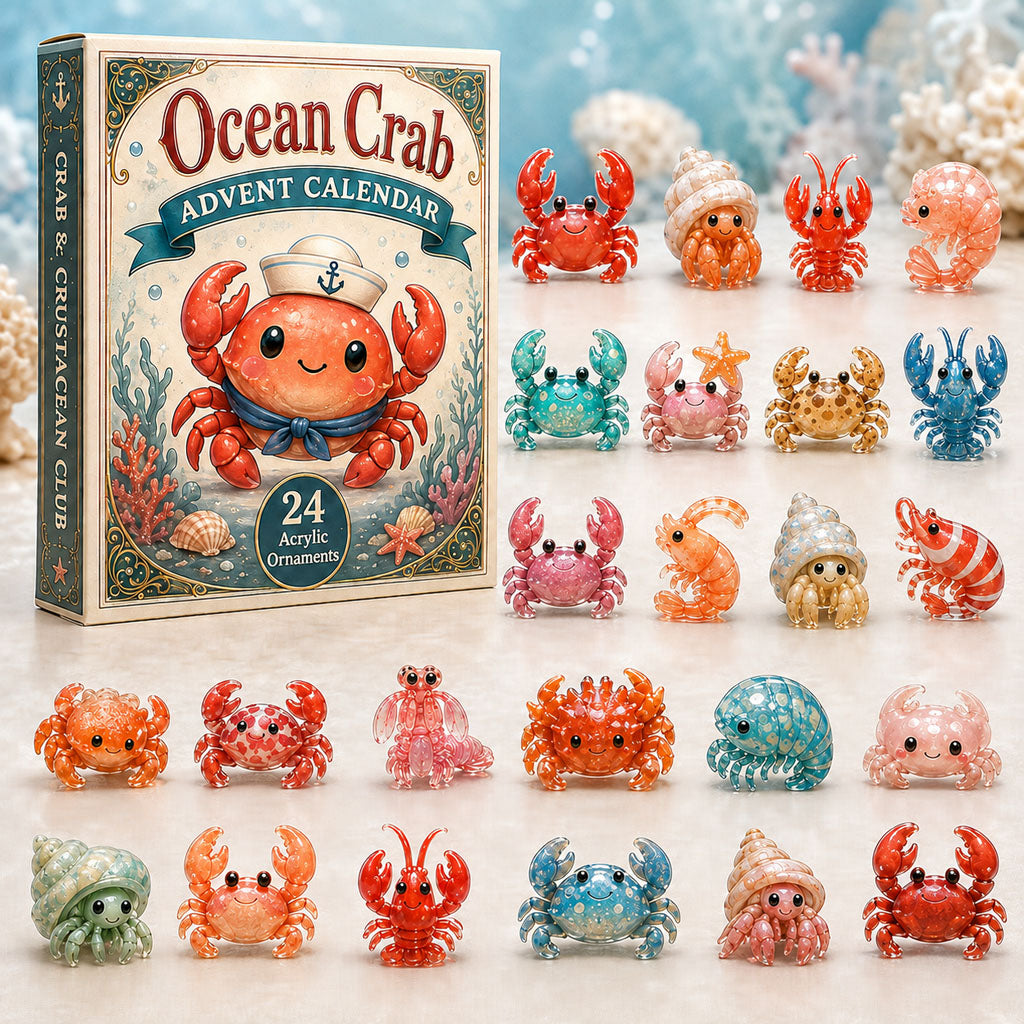 CHRISTMAS KICKOFF 40% OFF - Ocean Crab Advent Calendar 2026 - 24-Day Festive Countdown, Acrylic Charms Blind Box - Gift For Ocean Lovers AC0HA016