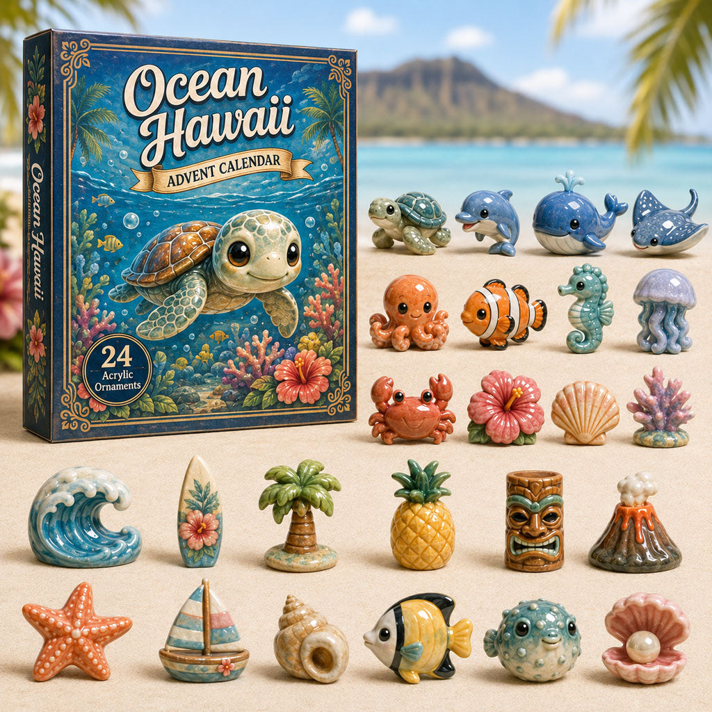 CHRISTMAS KICKOFF 40% OFF - Ocean Hawaii Advent Calendar 2026 - 24-Day Festive Countdown, Acrylic Charms Blind Box - Gift For Ocean Lovers AC0HA018