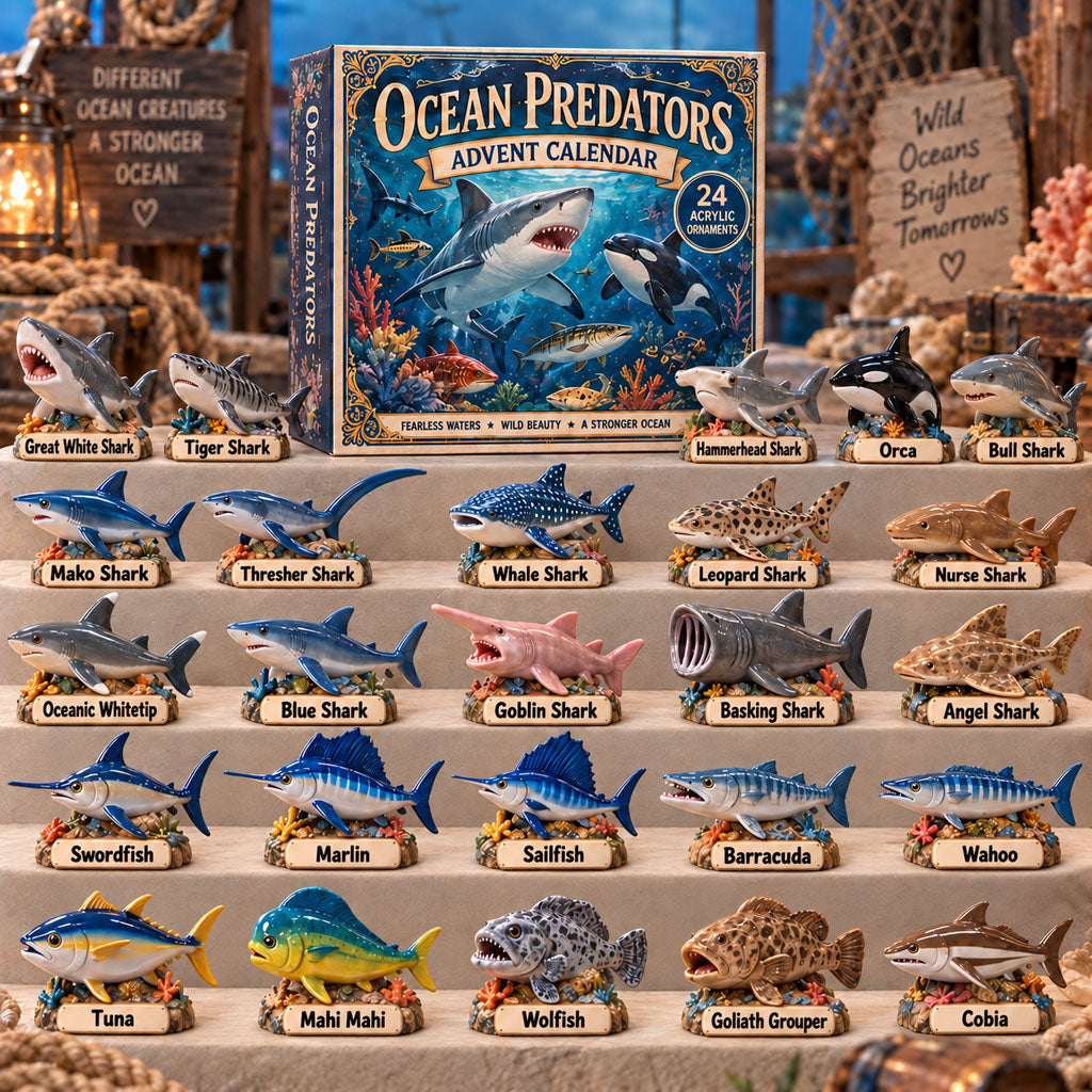 CHRISTMAS KICKOFF 40% OFF - Ocean Predators Advent Calendar 2026 - 24-Day Festive Countdown, Acrylic Charms Blind Box - Gift For Fish Lovers AC0TM364