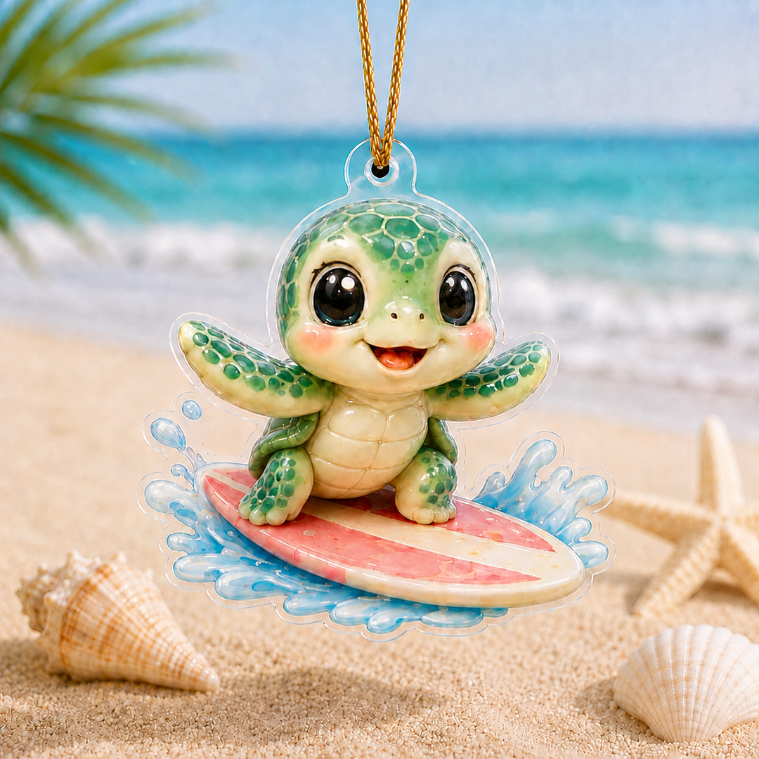 Ocean Turtle Surf Adorable Mica Ornament NCU0HA003