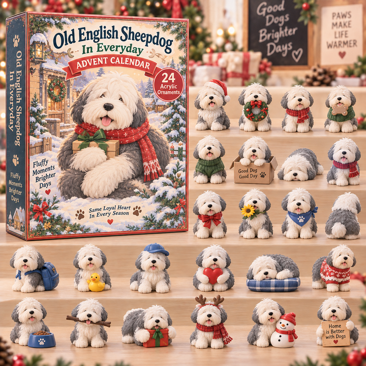 CHRISTMAS KICKOFF 40% OFF - Old English Sheepdog In Everyday Advent Calendar 2026 - 24-Day Festive Countdown, Acrylic Charms Blind Box - Gift For Old English Sheepdog Lovers AC0TH371