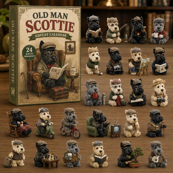 CHRISTMAS KICKOFF 40% OFF - Old Man Scottie Advent Calendar 2026 - 24-Day Festive Countdown, Acrylic Charms Blind Box - Gift For Dog Lovers AC0TM256