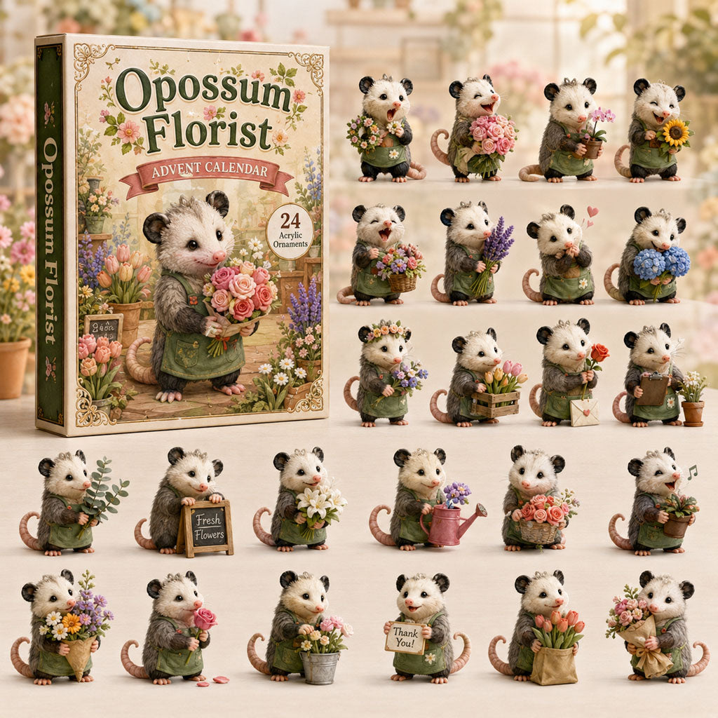 CHRISTMAS KICKOFF 40% OFF - Opossum Florist Advent Calendar 2026 - 24-Day Festive Countdown, Acrylic Charms Blind Box - Gift For Opossum Lovers AC0TH174