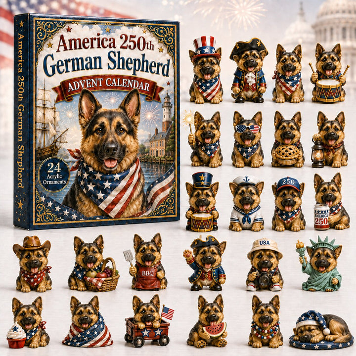 CHRISTMAS KICKOFF 40% OFF - Patriot Shepherd Advent Calendar 2026 - 24-Day Festive Countdown, Acrylic Charms Blind Box - Gift For Dog Lovers