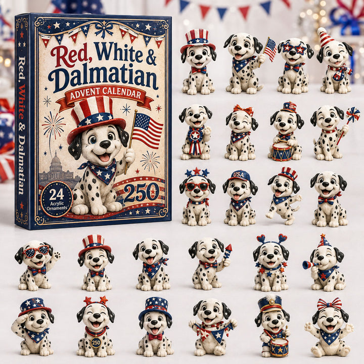 CHRISMAST KICKOFF 40% OFF - Patriotic Dalmatian Advent Calendar 2026 - 24-Day Festive Countdown, Acrylic Charms Blind Box - Gift For Dog Lovers AC0TH126