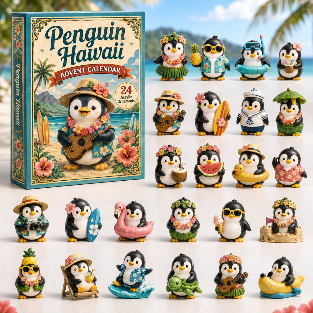 CHRISTMAS KICKOFF 40% OFF - Penguin Hawaii Ocean Advent Calendar 2026 - 24-Day Festive Countdown, Acrylic Charms Blind Box - Gift For Ocean Lovers AC0HA020
