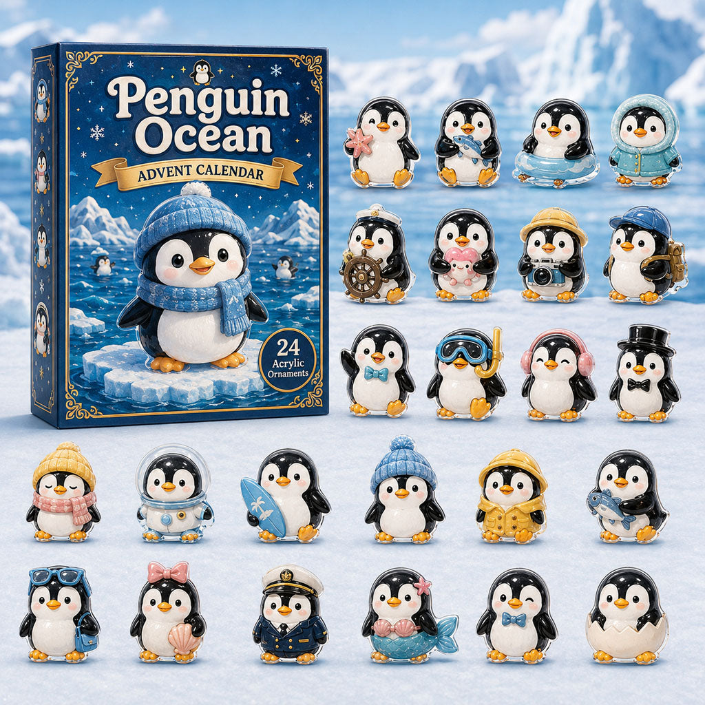CHRISTMAS KICKOFF 40% OFF - Penguin Ocean Advent Calendar 2026 - 24-Day Festive Countdown, Acrylic Charms Blind Box - Gift For Ocean Lovers AC0HA021