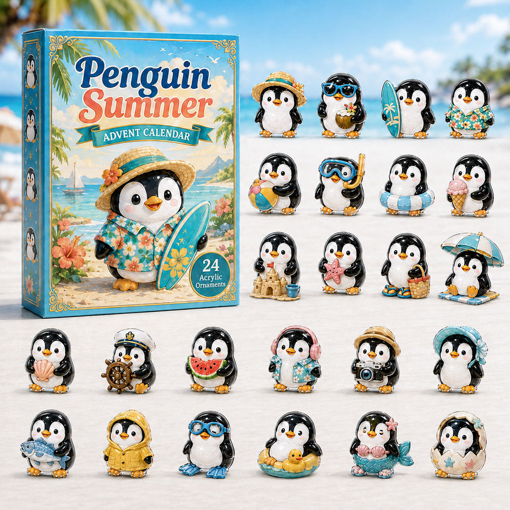 CHRISTMAS KICKOFF 40% OFF - Penguin Summer Advent Calendar 2026 - 24-Day Festive Countdown, Acrylic Charms Blind Box - Gift For Penguin Lovers AC0HA078