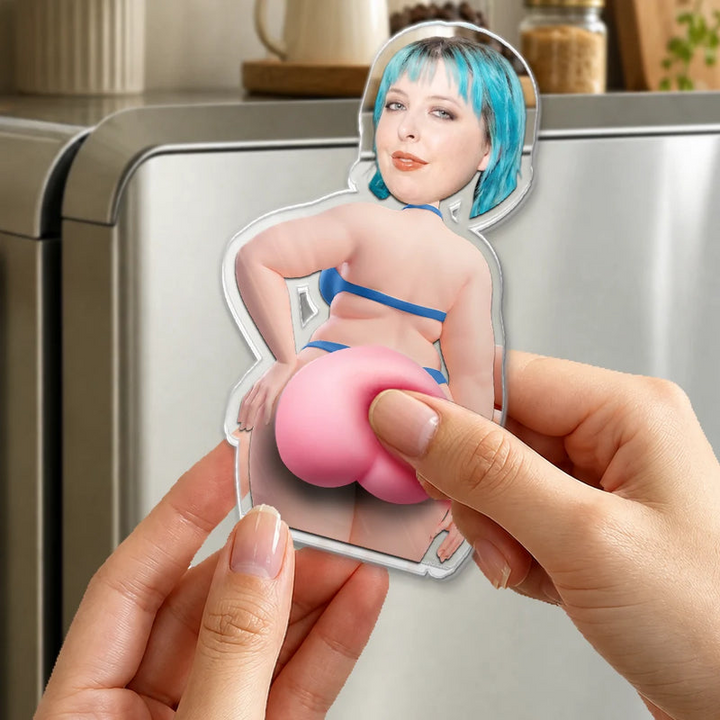 Squeeze The Peach - Personalized Photo Squishy Acrylic Fridge Magnet - Anniversary Wedding Gifts For Husband And Wife, Him And He