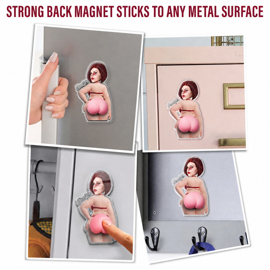 Squeeze The Peach - Personalized Photo Squishy Acrylic Fridge Magnet - Anniversary Wedding Gifts For Husband And Wife, Him And He