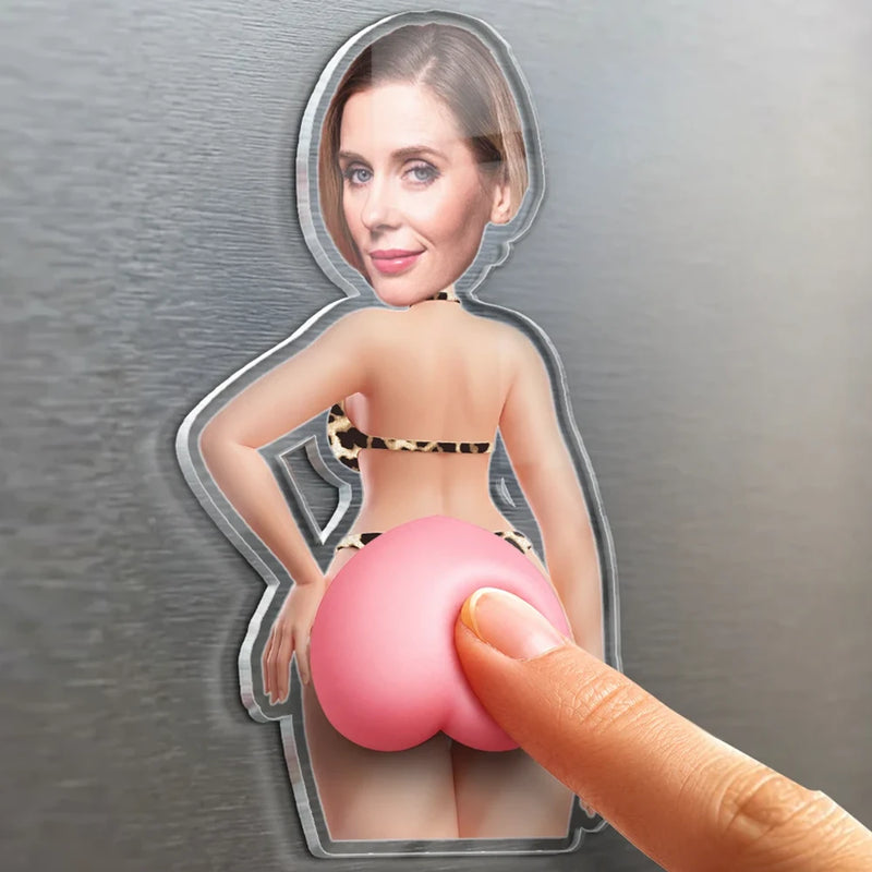 Squeeze The Peach - Personalized Photo Squishy Acrylic Fridge Magnet - Anniversary Wedding Gifts For Husband And Wife, Him And He