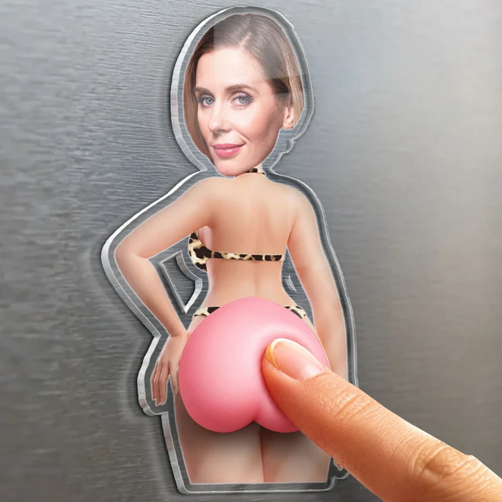Squeeze The Peach - Personalized Photo Squishy Acrylic Fridge Magnet - Anniversary Wedding Gifts For Husband And Wife, Him And He