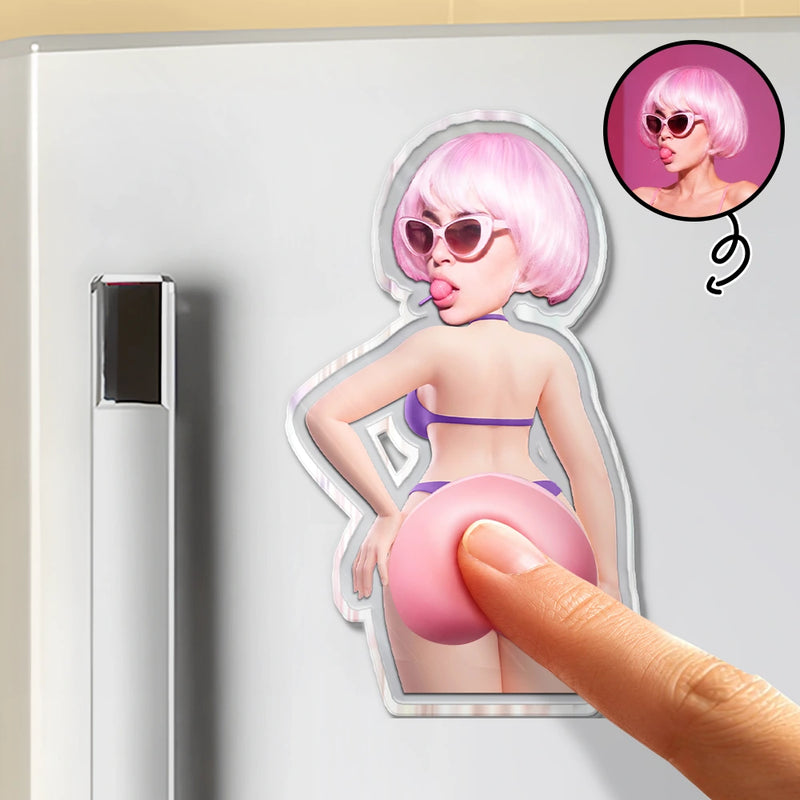 Squeeze The Peach - Personalized Photo Squishy Acrylic Fridge Magnet - Anniversary Wedding Gifts For Husband And Wife, Him And He