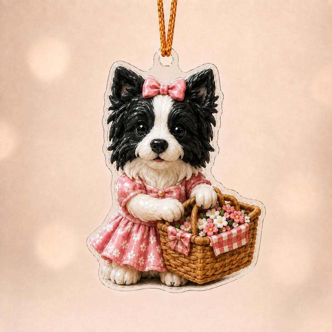 Pink Border Collie Adorable Mica Ornament NCU0NT017