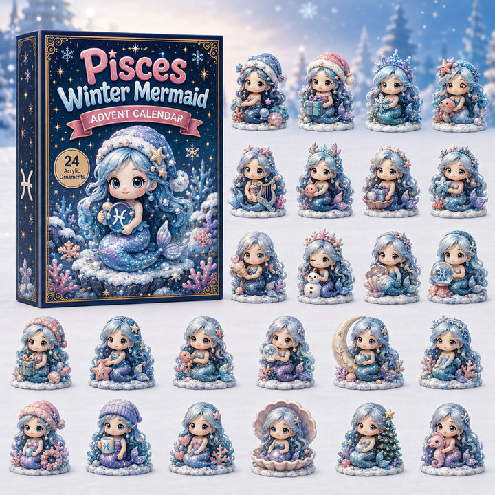 CHRISTMAS KICKOFF 40% OFF - Pisces Winter Mermaid Advent Calendar 2026 - 24-Day Festive Countdown, Acrylic Charms Blind Box - Gift For Astrology Lovers AC0HA201
