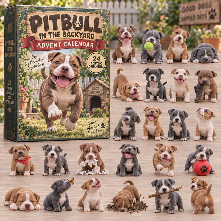 CHRISTMAS KICKOFF 40% OFF - Pitbull In Backyard Advent Calendar 2026 - 24-Day Festive Countdown, Acrylic Charms Blind Box - Gift For Pitbull Lovers AC0TM278