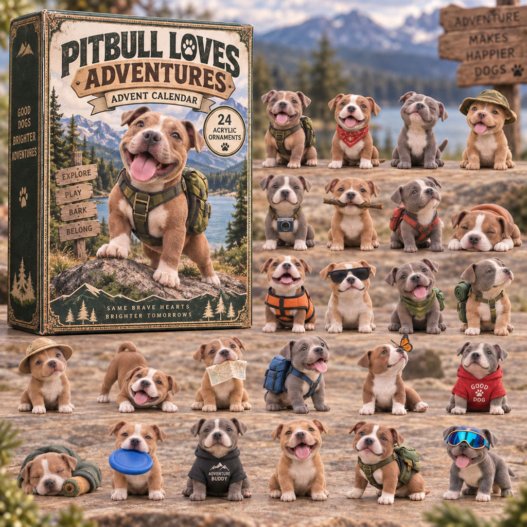 CHRISTMAS KICKOFF 40% OFF - Pitbull Loves Adventures Advent Calendar 2026 - 24-Day Festive Countdown, Acrylic Charms Blind Box - Gift For Pitbull Lovers AC0TM276