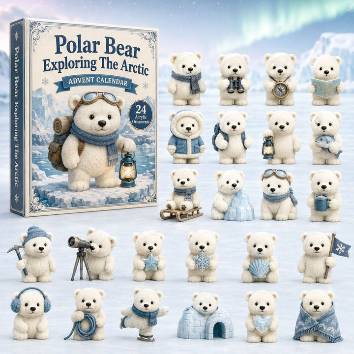 CHRISTMAS KICKOFF 40% OFF - Polar Bear Exploring The Arctic Advent Calendar 2026 - 24-Day Festive Countdown, Acrylic Charms Blind Box - Gift For Bear Lovers AC0HA084