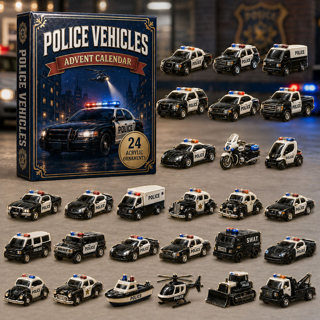 CHRISMAST KICKOFF 40% OFF - Police Vehicles Fleet Advent Calendar 2026 - 24-Day Festive Countdown, Acrylic Charms Blind Box - Gift For Police Lovers AC0TM207