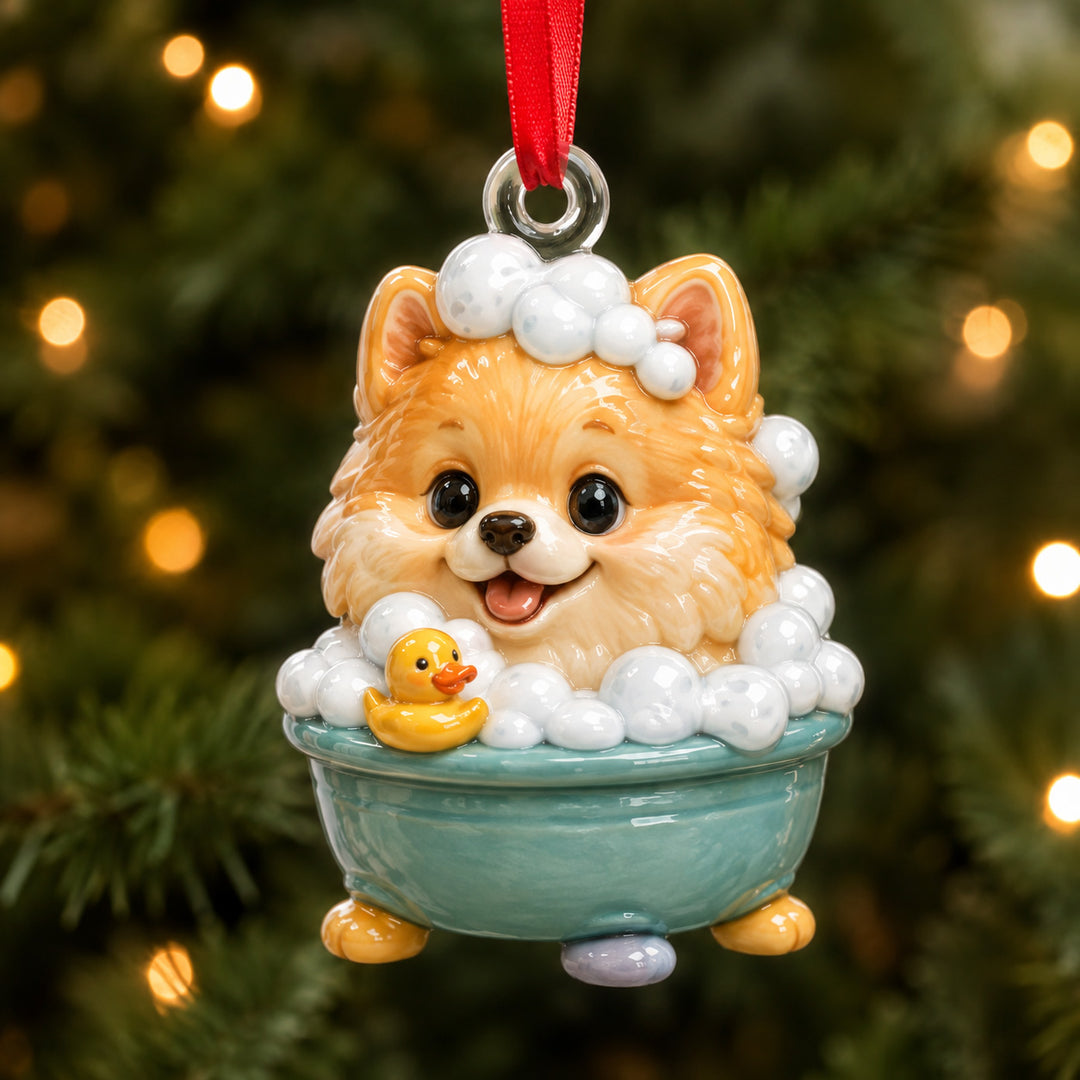 Pomeranian Bath Mica Ornament NCU0HT064