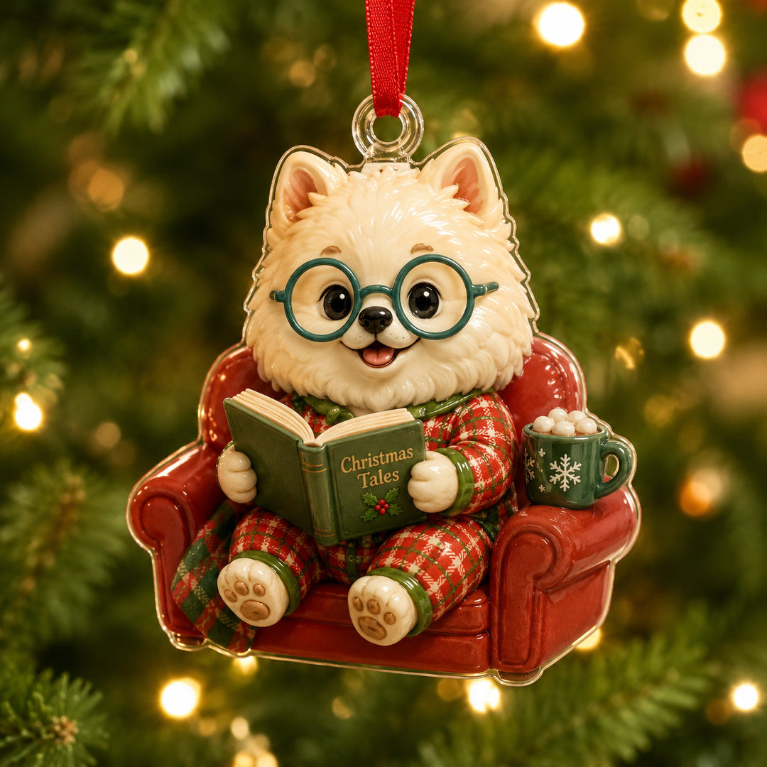 Pomeranian Cozy Book Mica Ornament NCU0HT060
