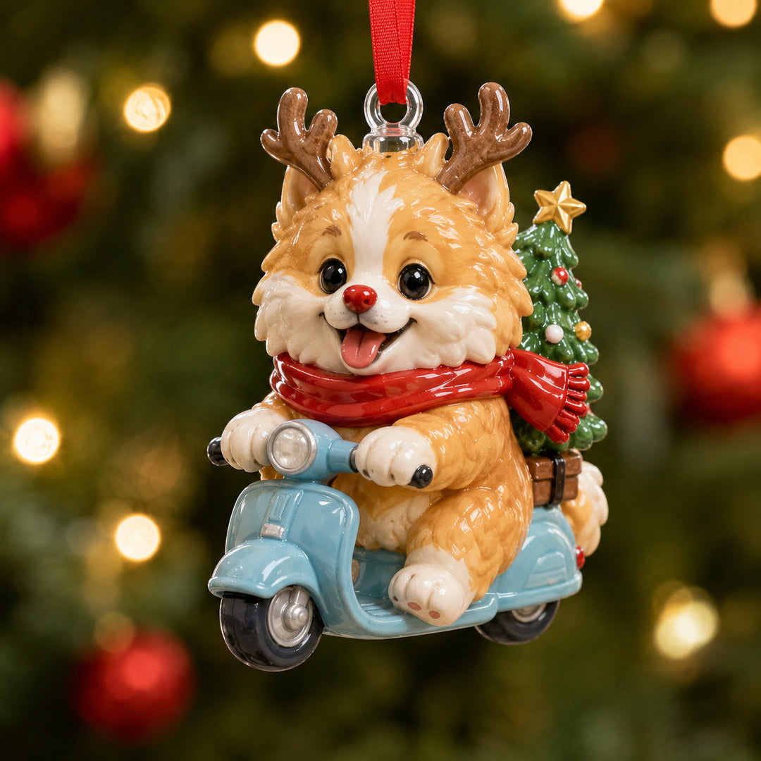 Pomeranian Xmas Ride Mica Ornament NCU0HT062