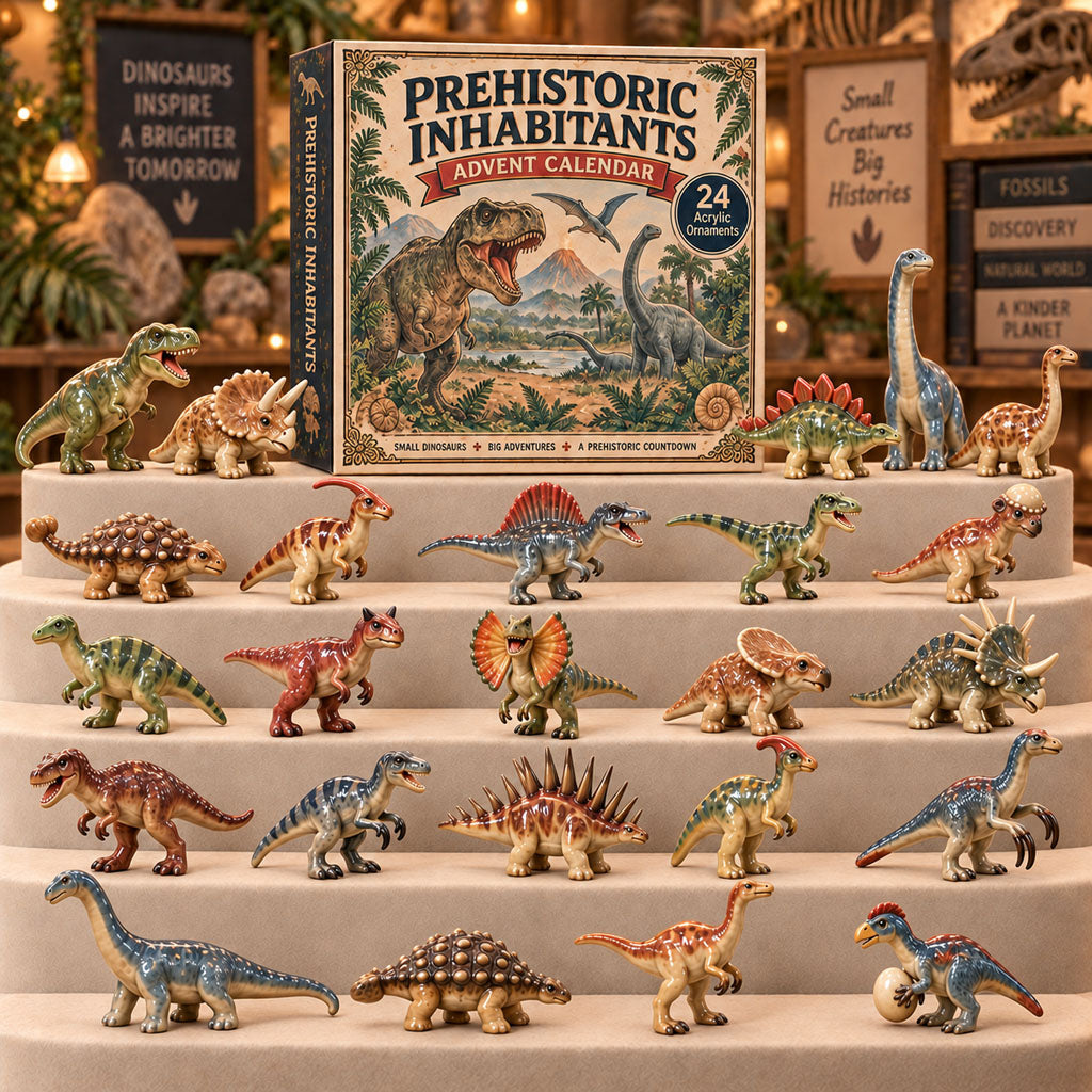 CHRISTMAS KICKOFF 40% OFF - Prehistoric Inhabitants Advent Calendar 2026 - 24-Day Festive Countdown, Acrylic Charms Blind Box - Gift For Dinosaurs Lovers AC0TM400