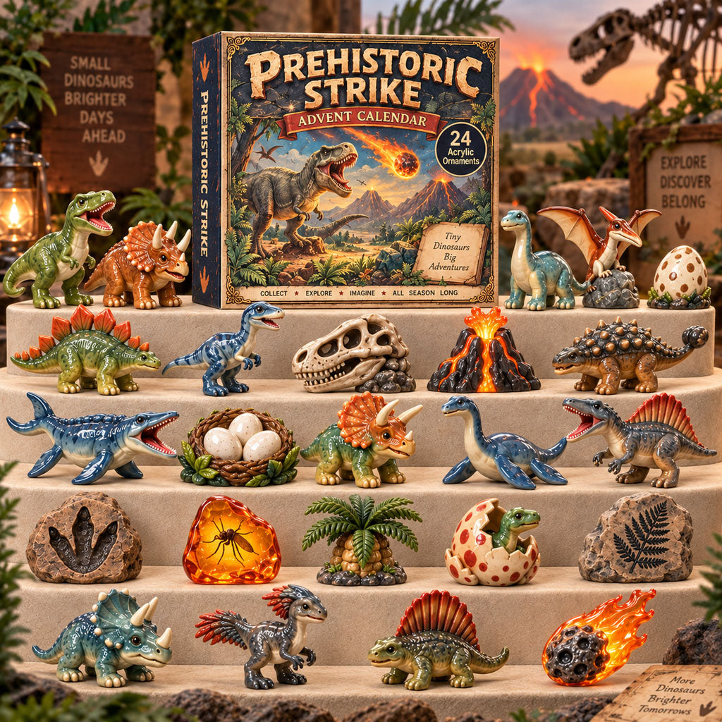 CHRISTMAS KICKOFF 40% OFF - Prehistoric Strike Advent Calendar 2026 - 24-Day Festive Countdown, Acrylic Charms Blind Box - Gift For Dinosaurs Lovers AC0TM402