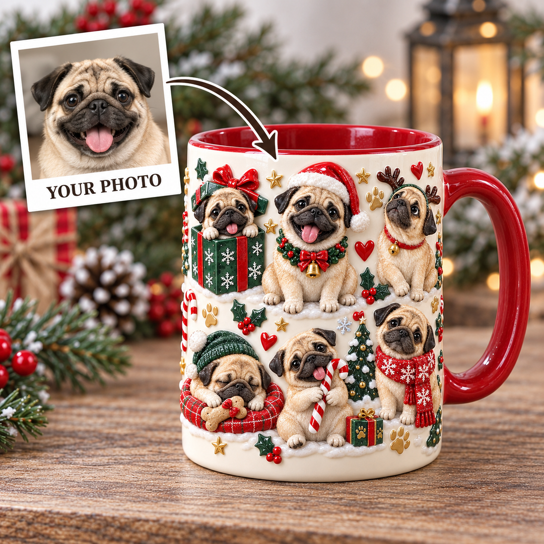 Pug Christmas Personalized 3D Effect Printed Accent Mug UPL0NT003