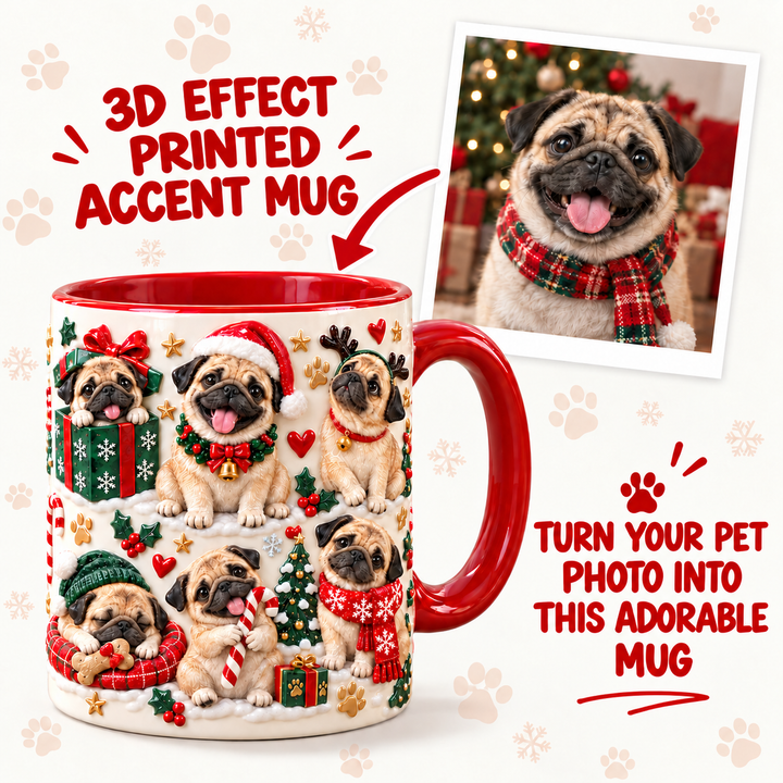 Pug Christmas Personalized 3D Effect Printed Accent Mug UPL0NT003