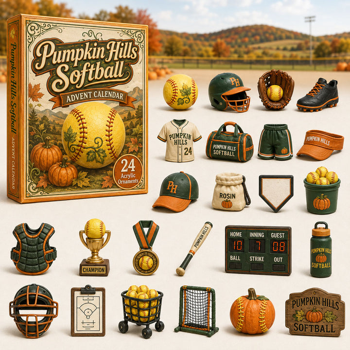 FALL KICKOFF 40% OFF - Pumpkin Hills Softball Advent Calendar 2026 - 24-Day Festive Countdown, Acrylic Charms Blind Box - Gift For Softball Lovers AC0HA070