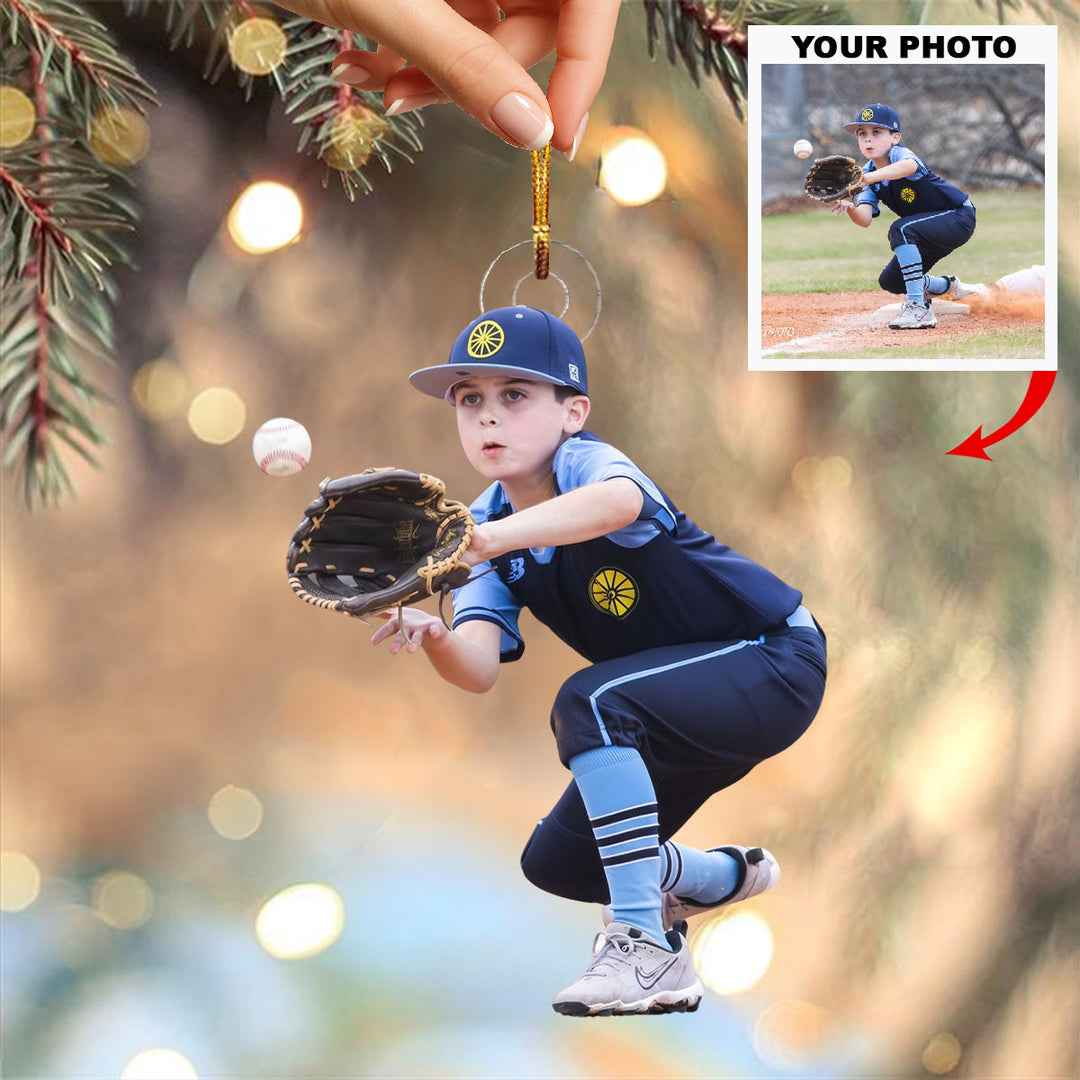 Quick Catch - Personalized Photo Mica Ornament - Christmas Gift For Sport Loving Kids