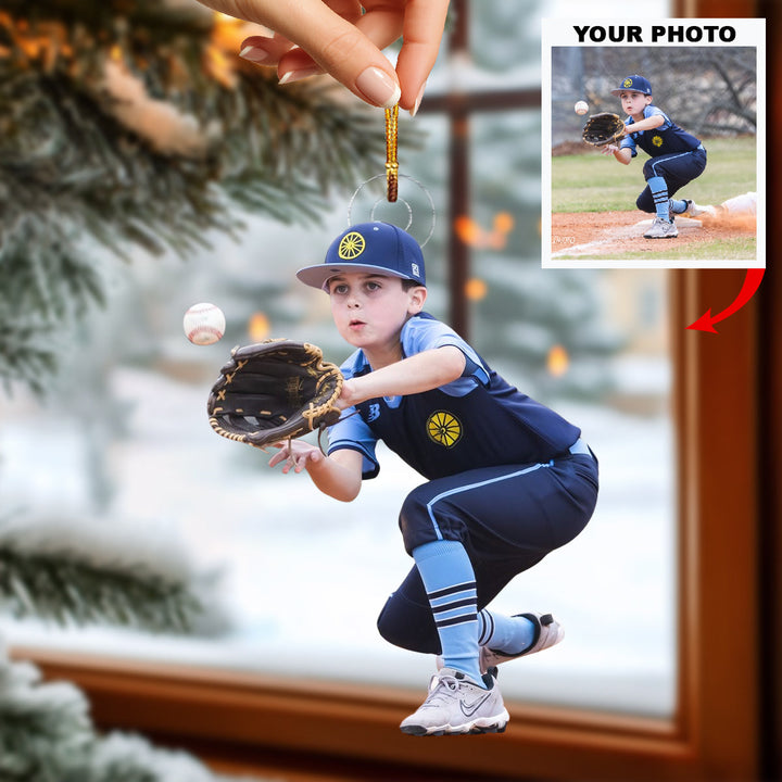 Quick Catch - Personalized Photo Mica Ornament - Christmas Gift For Sport Loving Kids