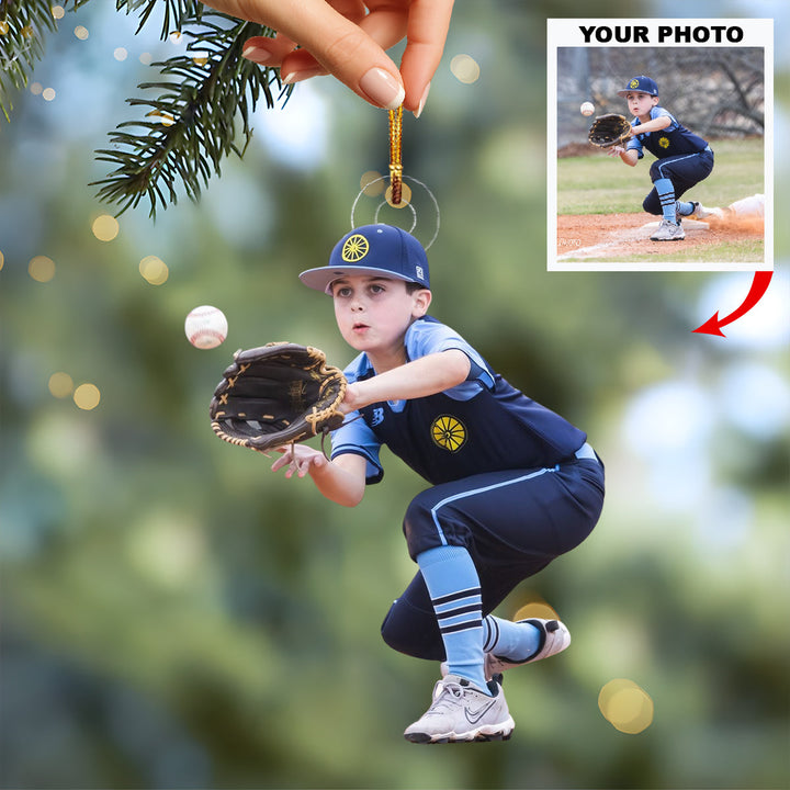 Quick Catch - Personalized Photo Mica Ornament - Christmas Gift For Sport Loving Kids