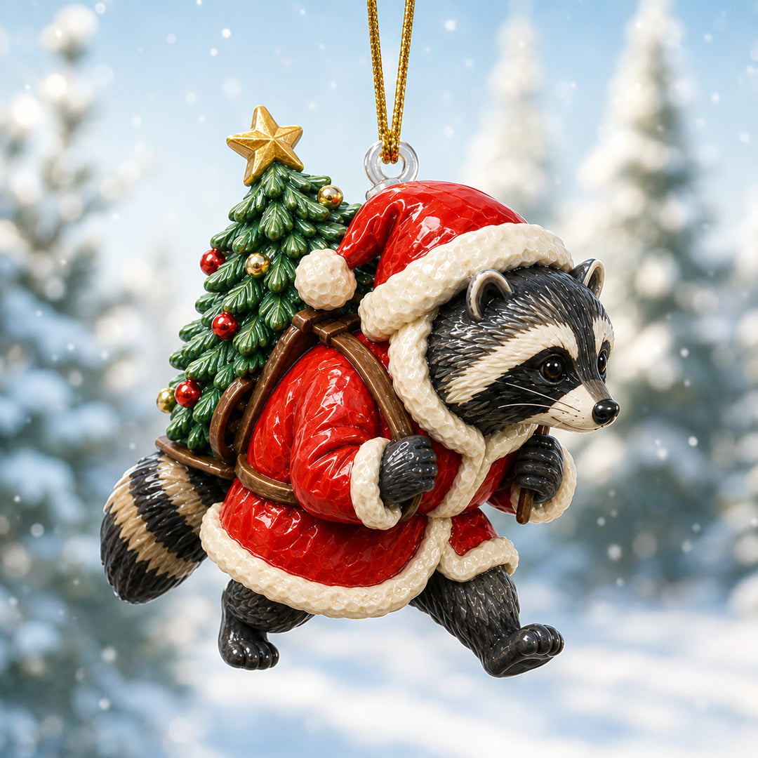 Raccoon Santa Claus Mica Ornament NCU0HT026