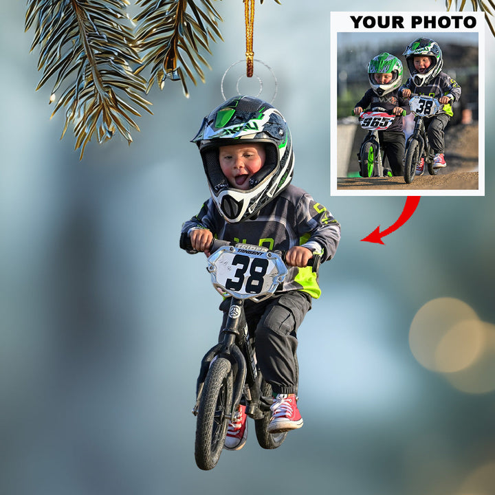 Race With Me - Personalized Photo Mica Ornament - Christmas Gift For Family Members