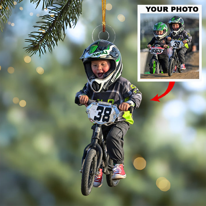 Race With Me - Personalized Photo Mica Ornament - Christmas Gift For Family Members