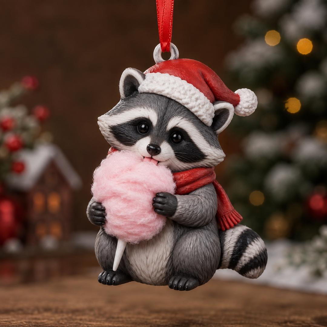 Racoon Loves Cotton Candy Mica Ornament NCU0TM093