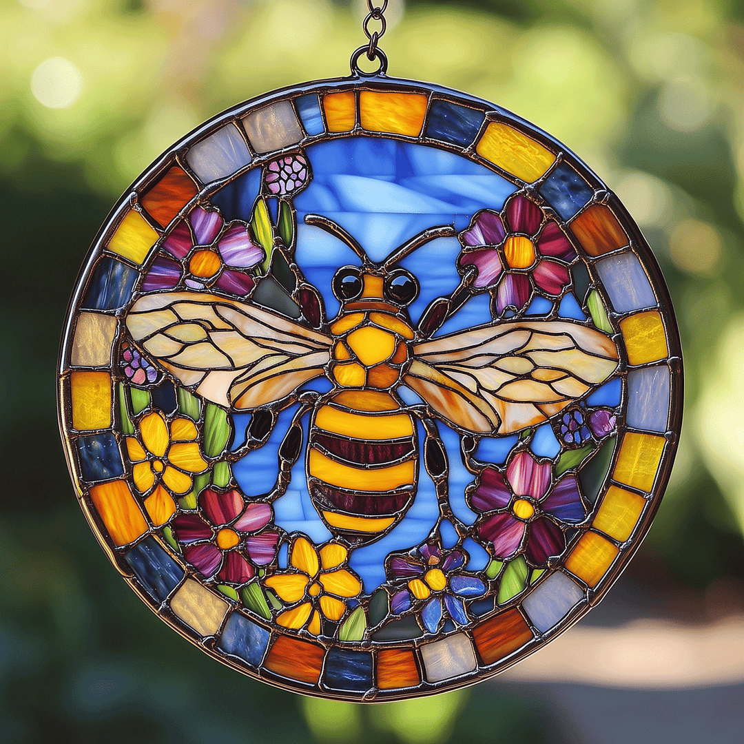 Radiant Nectar Bee - Stained Glass Window Hanging Suncatcher NCU0TH025
