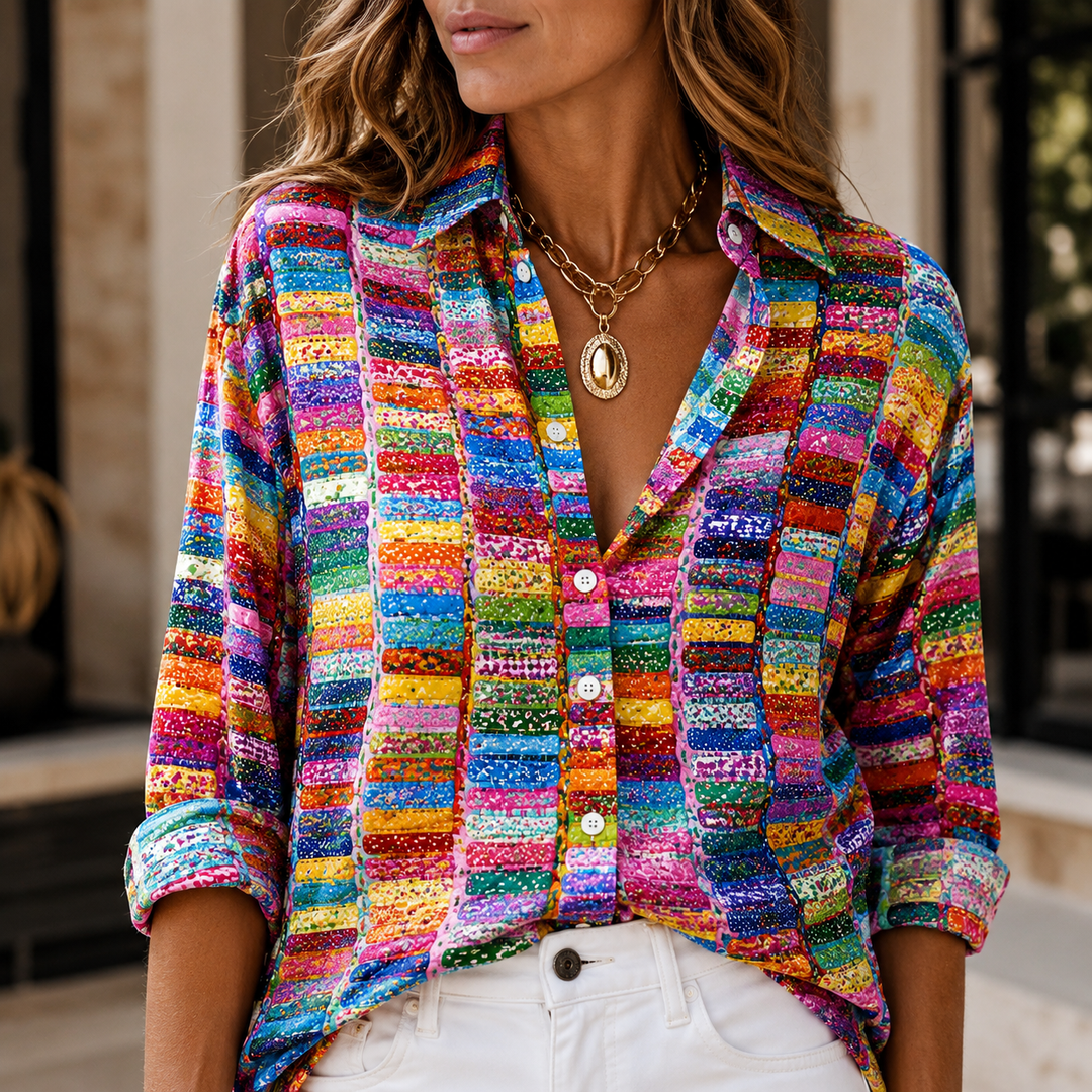 Rainbow Melody Women's Plus Size Casual Shirt Long Sleeve NCU0PT172