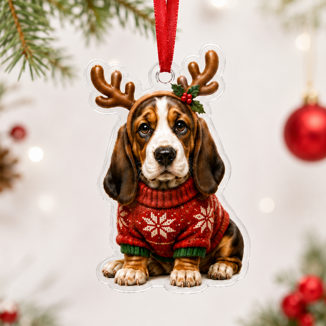 Raindeer Basset Hound Mica Ornament NCU0NT047