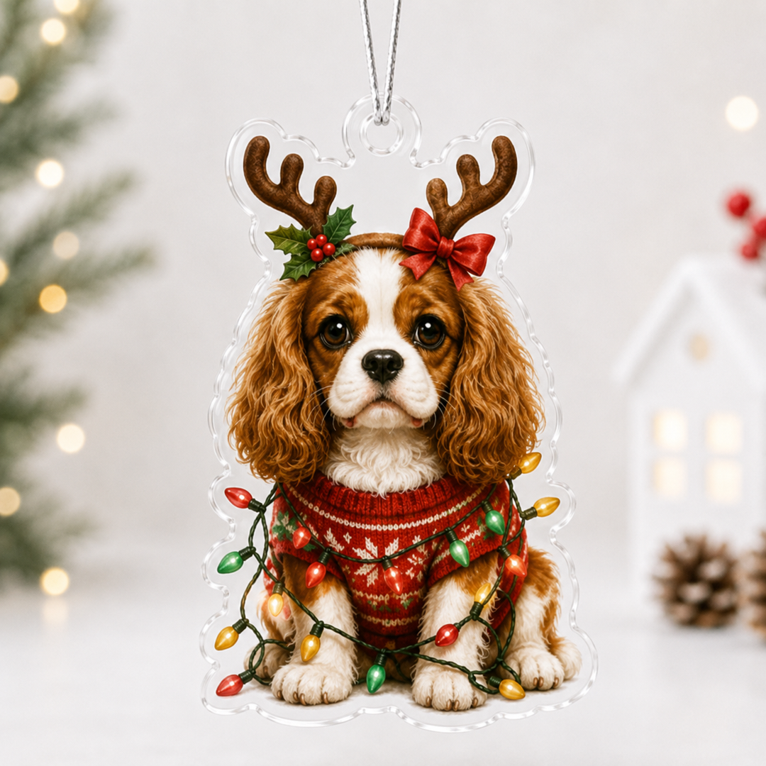 Raindeer Cavalier King Charles Spaniel Mica Ornament NCU0NT064