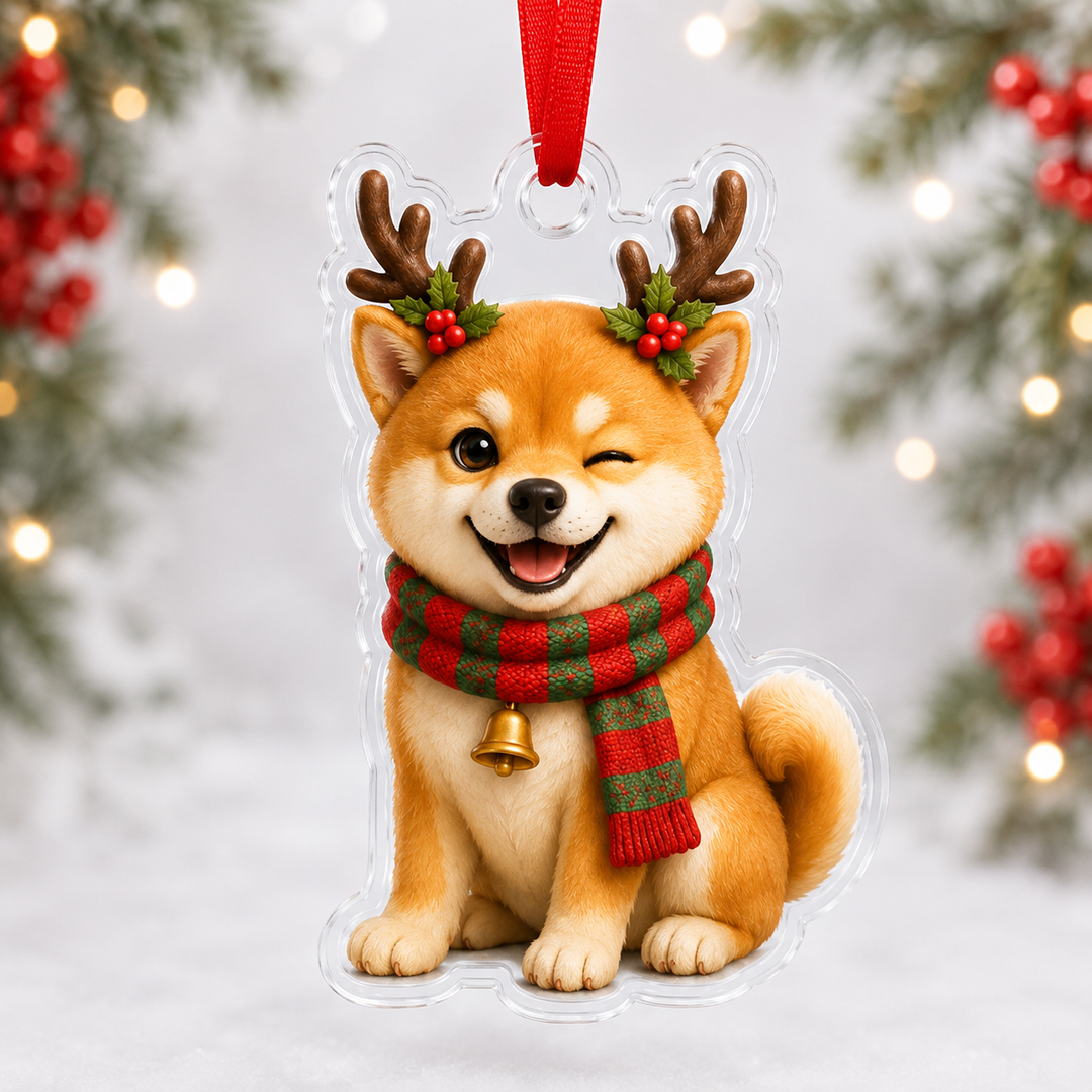Raindeer Shiba Inu Mica Ornament NCU0NT052