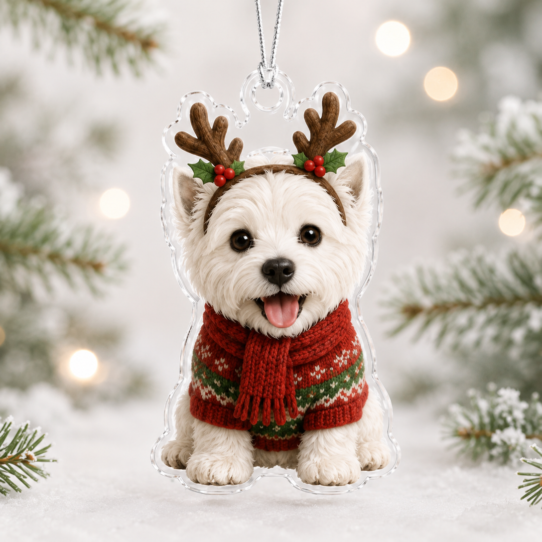 Raindeer West Highland Terrier Mica Ornament NCU0NT069
