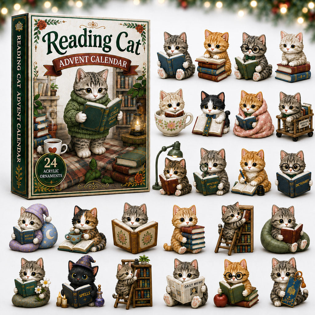 CHRISTMAS KICKOFF 40% OFF - Reading Cat Advent Calendar 2026 - 24-Day Festive Countdown, Acrylic Charms Blind Box - Gift For Cat Lovers