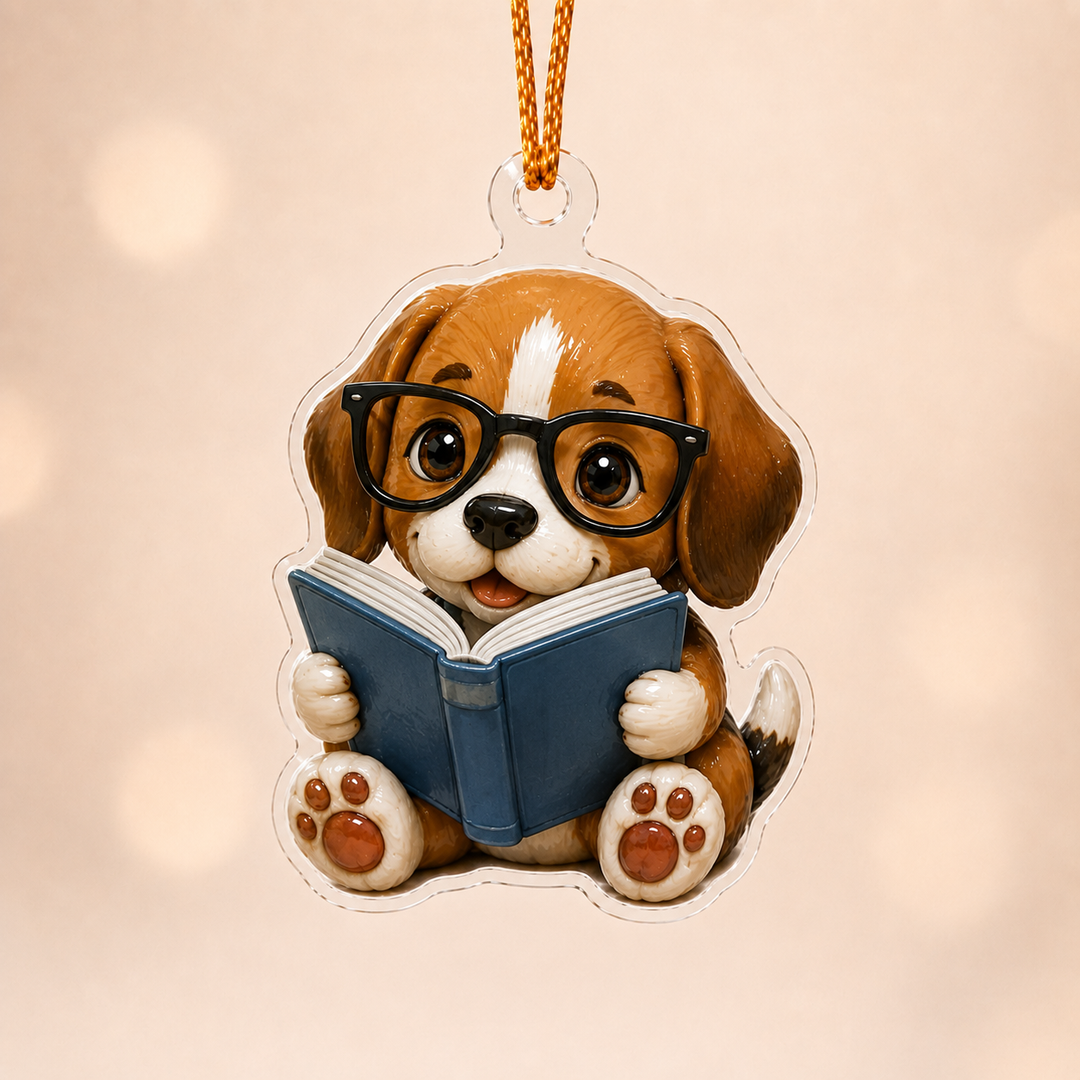 Reading Beagle Adorable Mica Ornament NCU0NT028