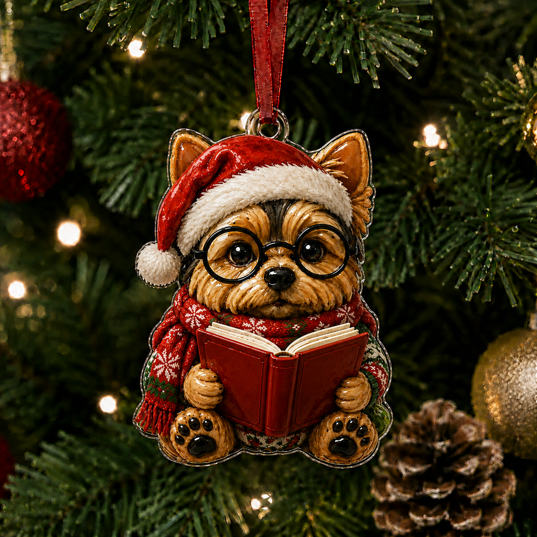 Reading Yorkshire Terrier Adorable Mica Ornament NCU0NT010