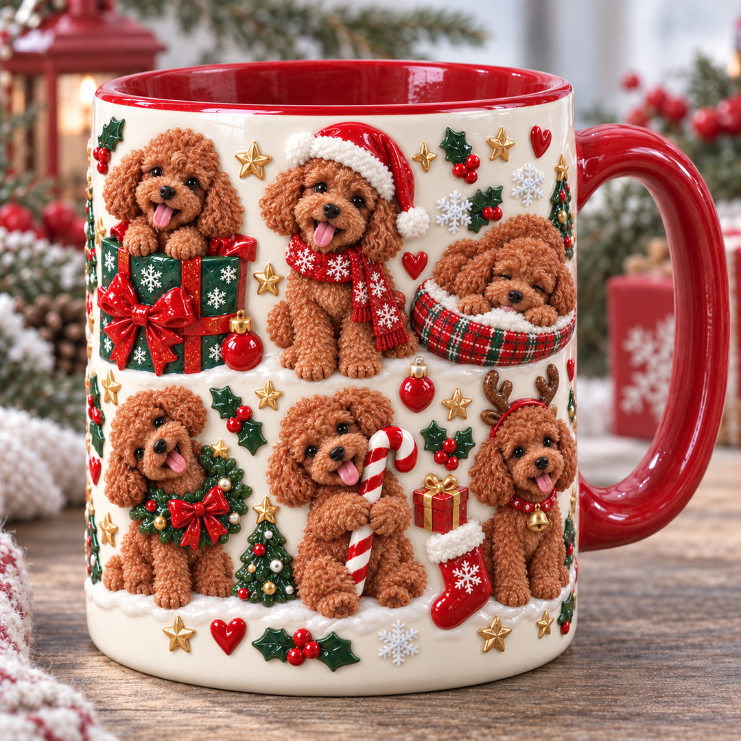 Red Poodle Silly Moment Christmas 3D Effect Printed Accent Mug NCU0HA106